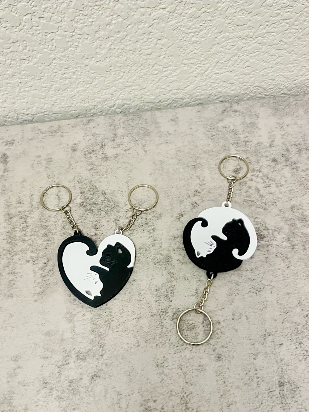 Black & White Cat Yin Yang Keychain Duo set 2